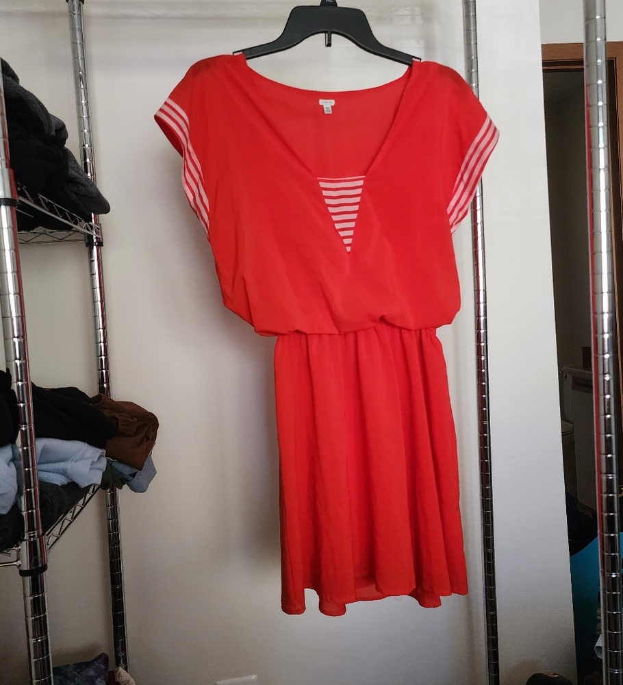 Vibrant Red Dress with Striped Accents
